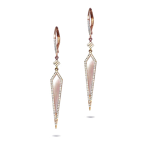 14k Gold Art Deco Mother of Pearl Diamond Earrings ME24913
