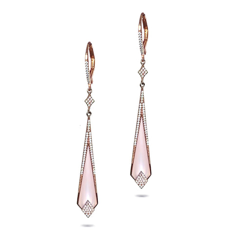 14k Pink Mother of Pearl & Diamond Dangle Earrings ME24364