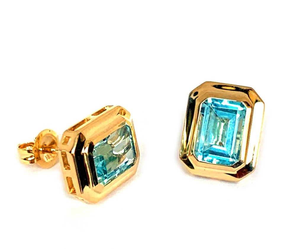 14k gold emerald cut blue topaz earrings ME2496BT – Velvet