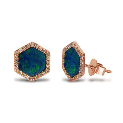 14k gold diamond shape opal dangle earrings ME71675OP