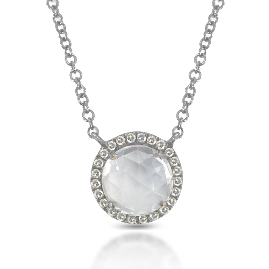 14K Round Halo Diamond & White Topaz Necklace MN21894W
