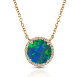 14K Round Halo Diamond & Opal Necklace MN22501OP