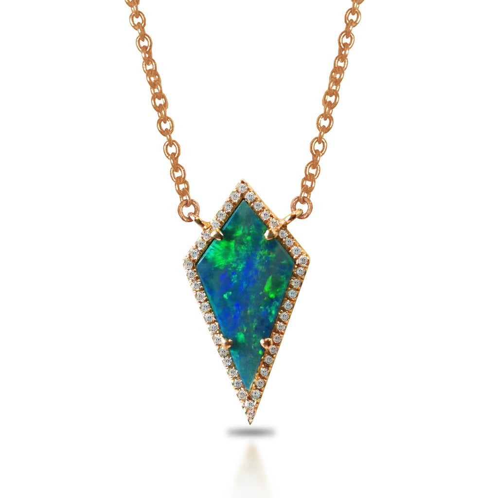 14K Kite Black Opal & Diamond " Y " Necklace MN2378