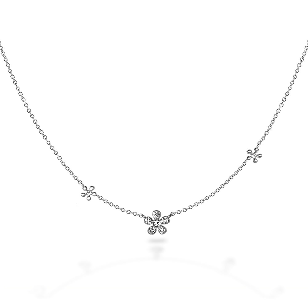 14k gold flower motif diamond necklace MN2788