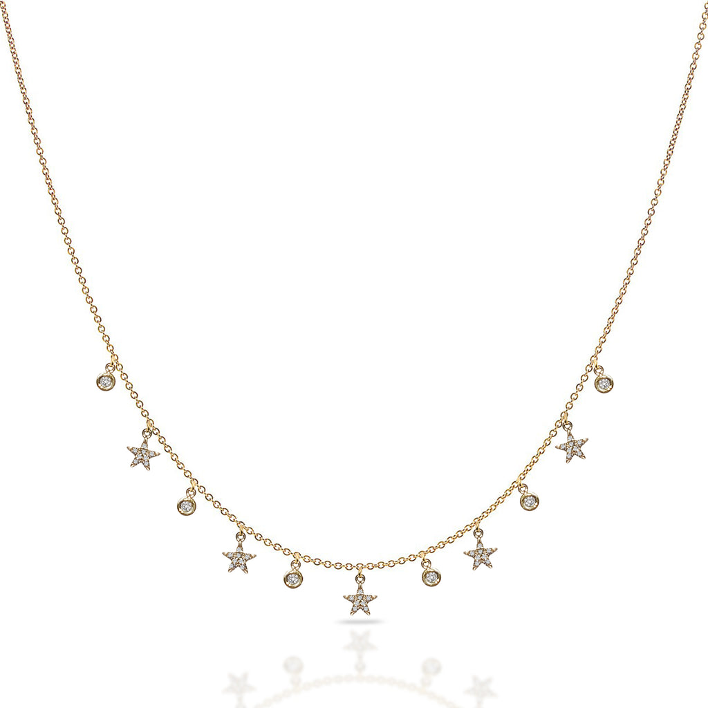 Gota de orvalho de diamante de ouro 14k e colar estrela MN3003