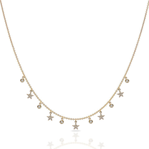 Colar de estrela celestial com diamantes de ouro 14k MN44914