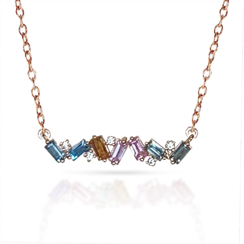 14k multi color baguette heart necklace MN3343