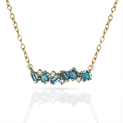 Anillo de compromiso con topacio azul Londres con diamantes en oro de 14k MR45171