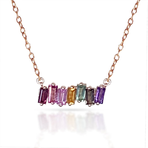 14k multi color rainbow baguette necklace MN3340R