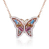14k multi color baguettes butterfly necklace MN3344