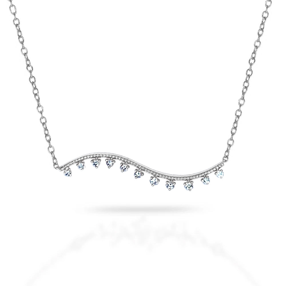 14k gold wavy diamond bar necklace MN43729