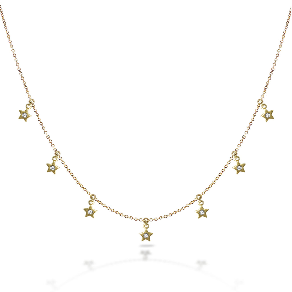 Colar de estrela celestial com diamantes de ouro 14k MN44914