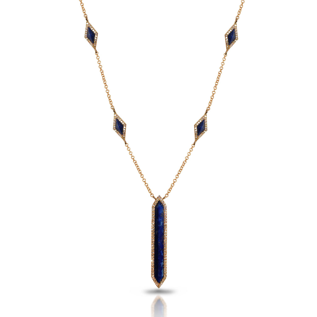 Colar de elo da moda em ouro 14k art déco azul e diamante MN71430