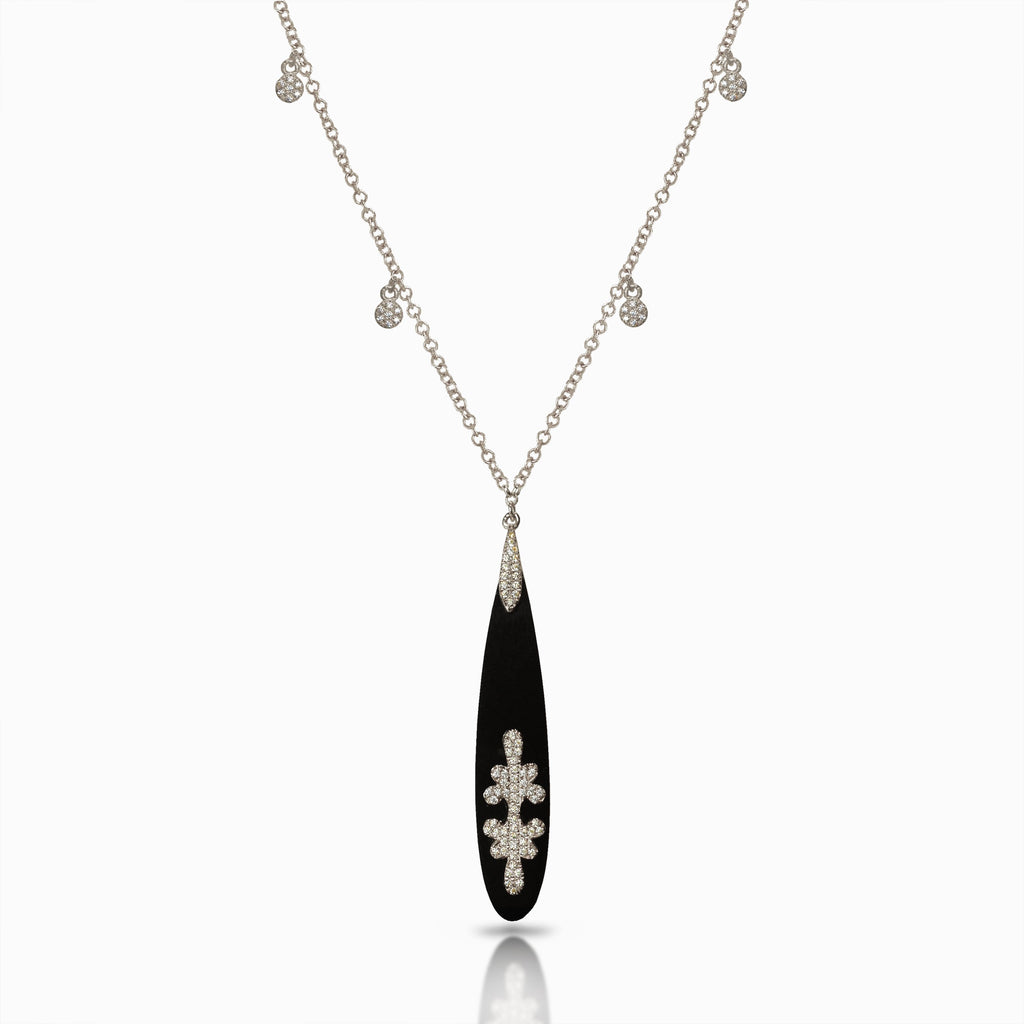 14k gold black onyx and diamond fashion necklace MN71431