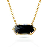 14K Gold Black Onyx Horizontal Hexagon Bar Necklace MN71557OX