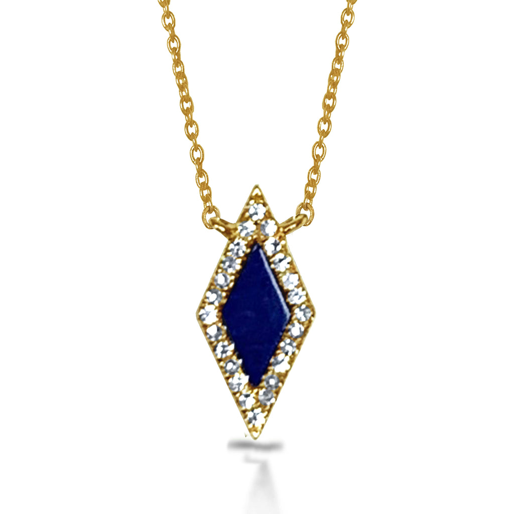 14k Gold delicate diamond shape lapis necklace MN71675LP