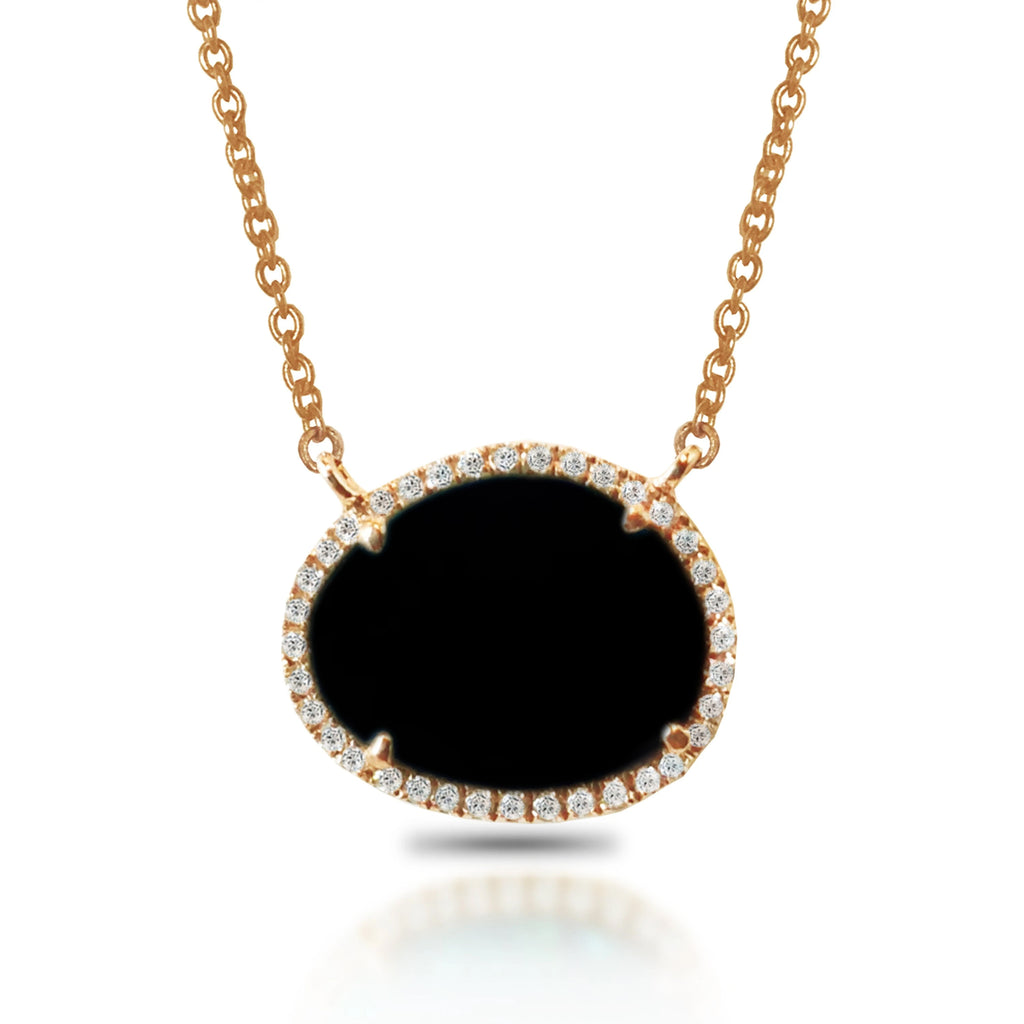 Colar de ônix preto em formato oval com halo de ouro 14k MN71678OX