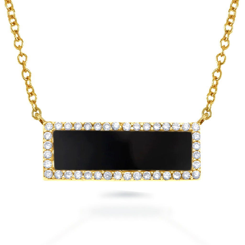 14k gold diamond black onyx horizontal bar necklace MN71681OX