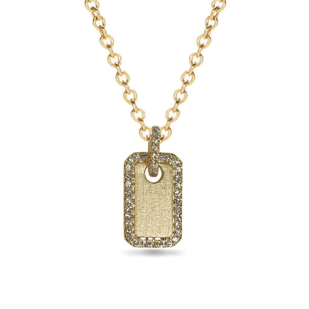 Collar MP00120W con placa de identificación de diamantes en oro mate cepillado de 14 quilates
