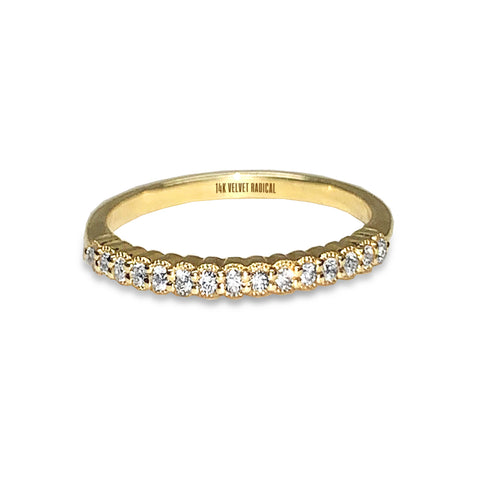 Baguette de oro de 14k con diamantes y alianza redonda SR33456