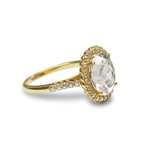 Anillo apilable de moda con topacio blanco pequeño diamante en oro de 14k MR45629