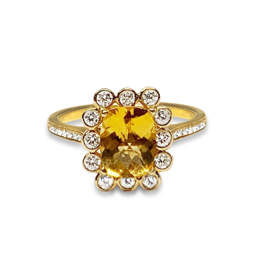 Anel de noivado de turmalina amarela com diamante de ouro 14k MR31594YTE