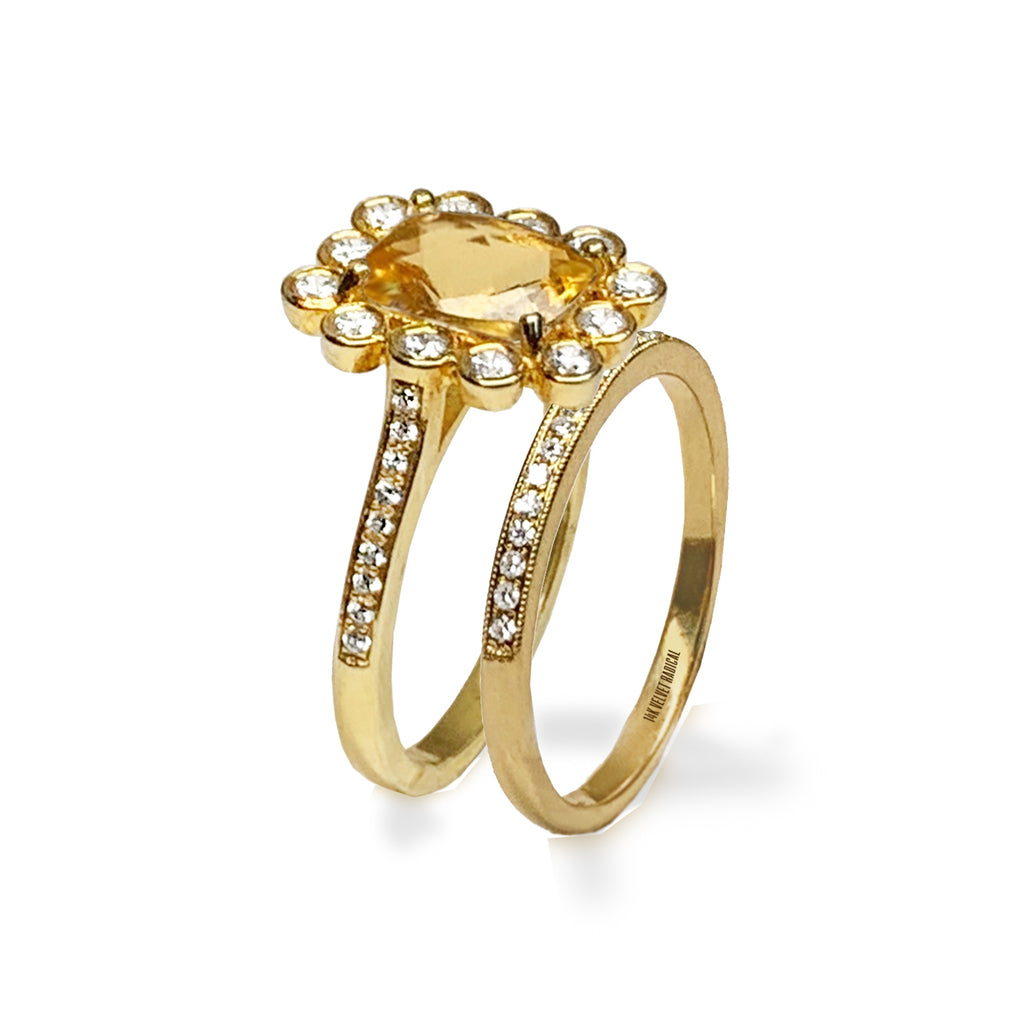 Anillo de compromiso de oro de 14k con turmalina amarilla y diamantes MR31594YTE