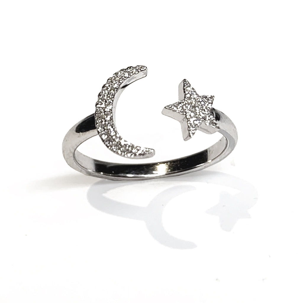 Estrela da lua crescente de ouro 14k diamante anel fashion MR31654
