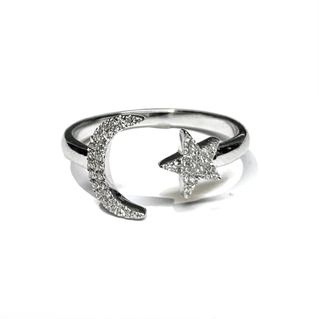 Estrela da lua crescente de ouro 14k diamante anel fashion MR31654