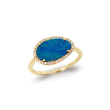 14k gold irregular oval shape stud opal and diamond earrings ME26914