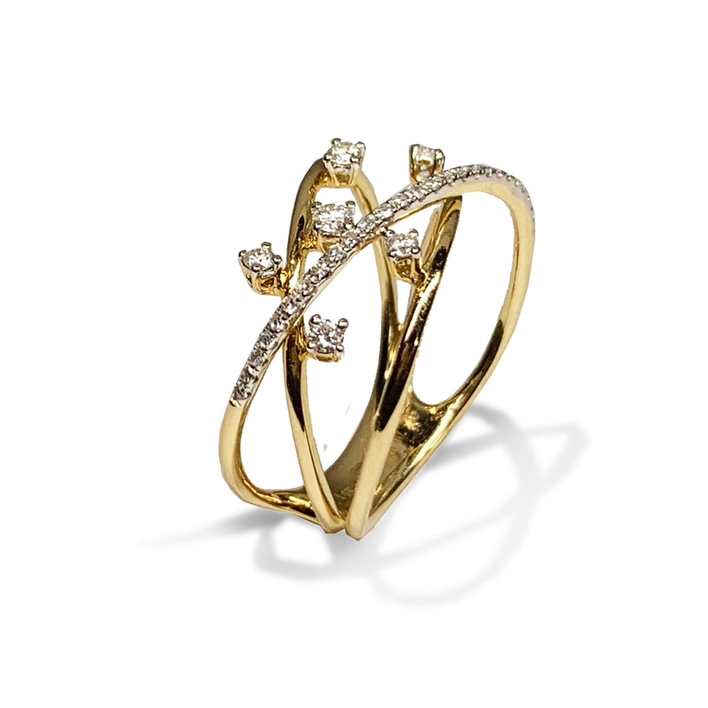 Anillo de moda de diamantes cruzados en oro de 14k MR32553