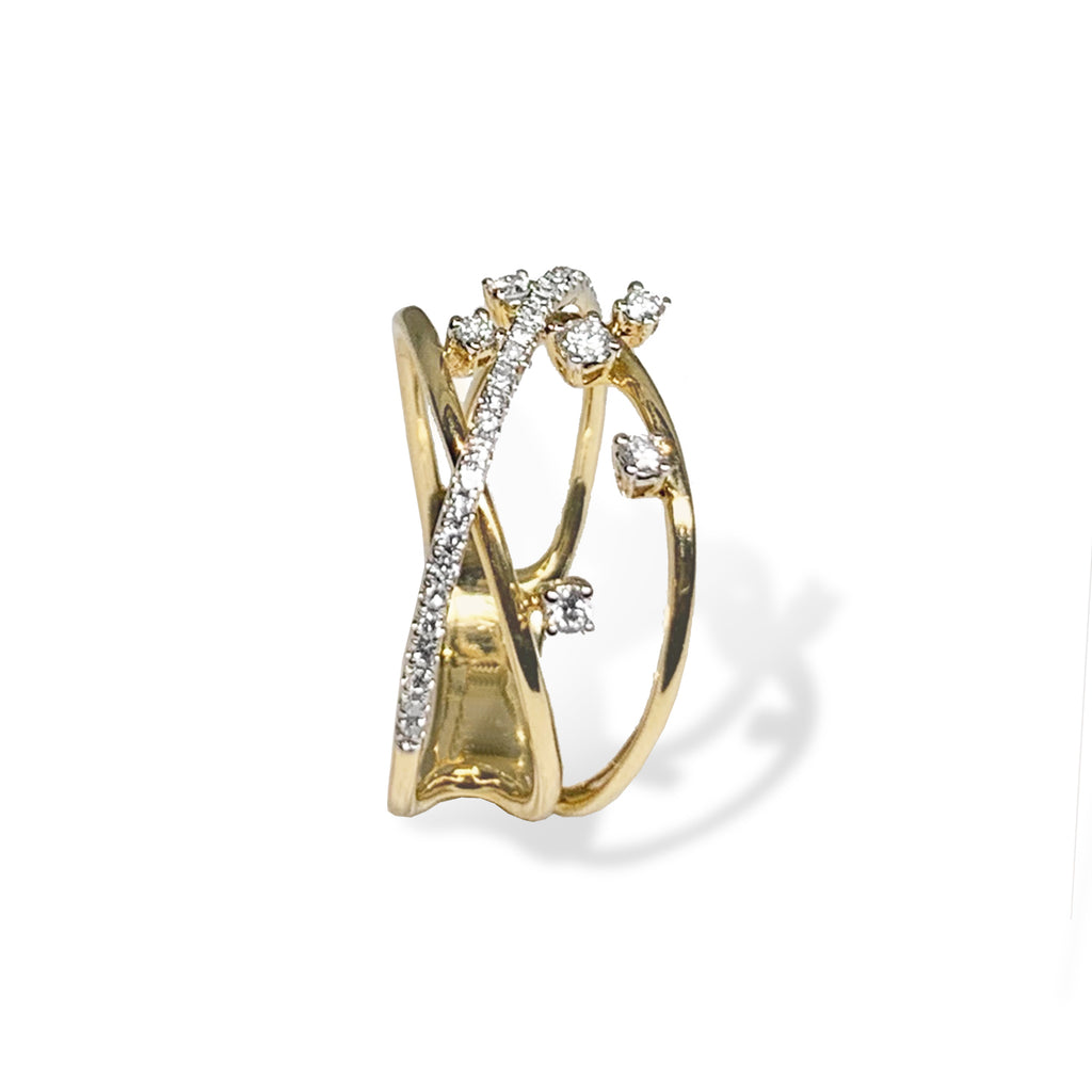 Anillo de moda de diamantes cruzados en oro de 14k MR32553