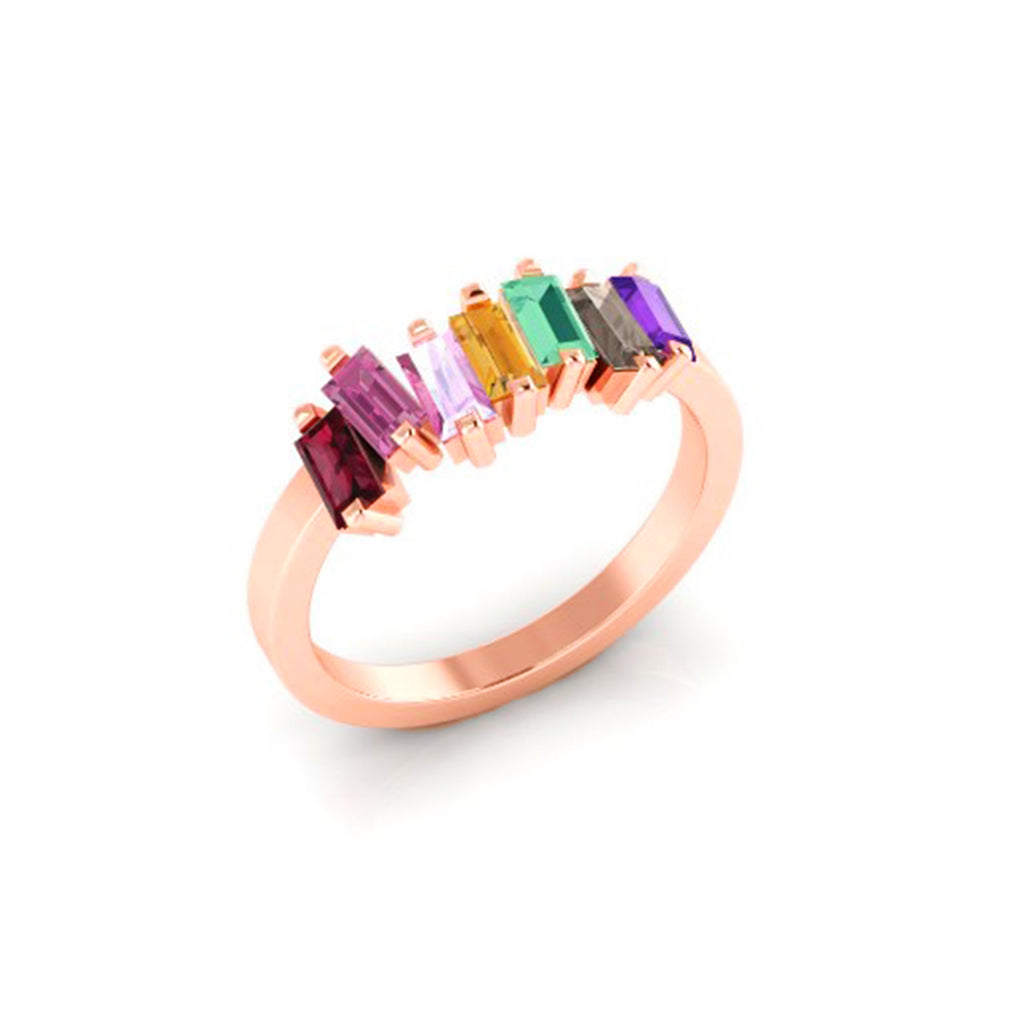 Banda de anillo de pila de moda baguette multicolor de oro de 14k MR4445MC