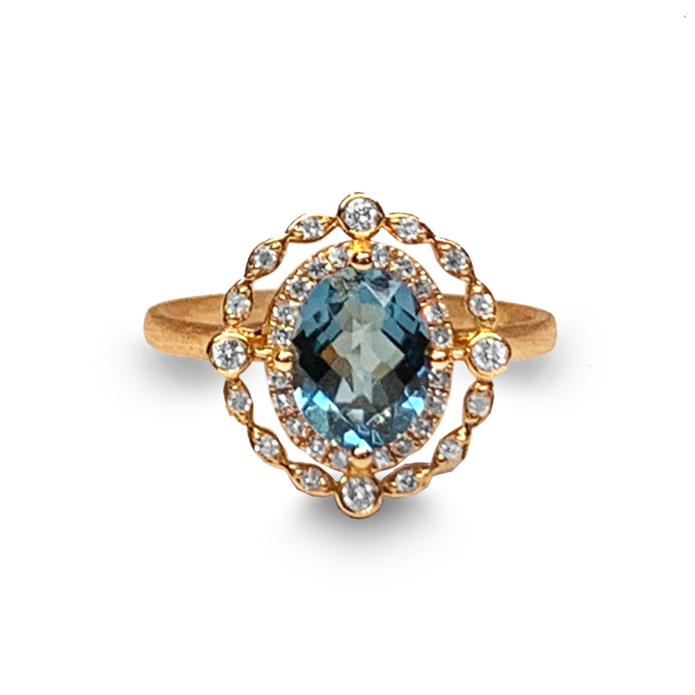 Anillo de topacio azul Londres con diamantes vintage de oro de 14k MR45088