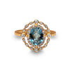 Ouro 14k vintage diamante azul topázio anel MR45088