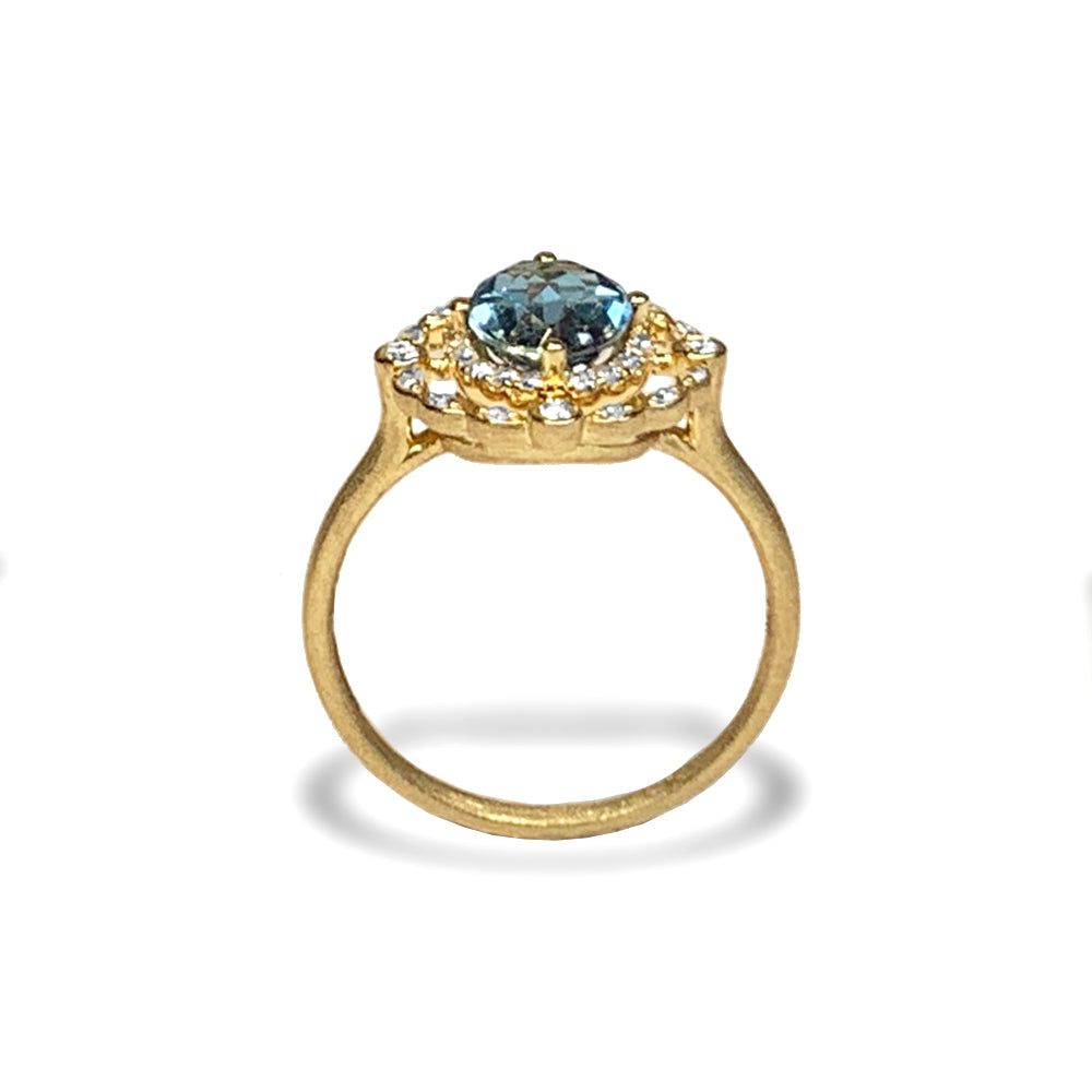 Ouro 14k vintage diamante azul topázio anel MR45088