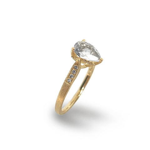 Anel de noivado de topázio branco de diamante branco de ouro 14k MR45177