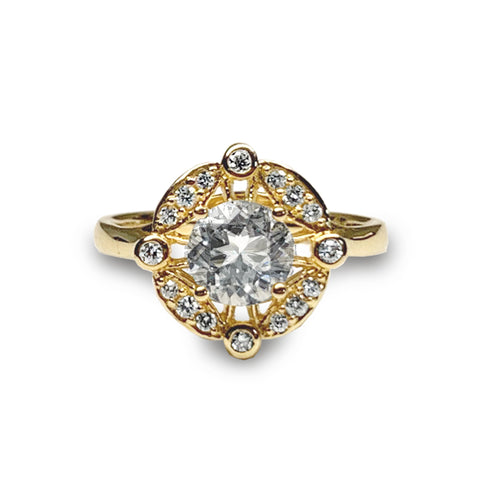 14k gold art deco white topaz engagement ring MR4559