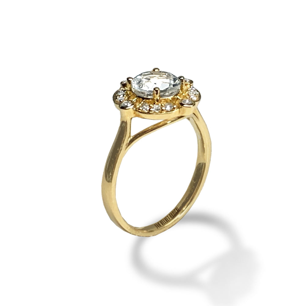 Anel de noivado de topázio branco e diamante exclusivo em ouro 14k MR45172