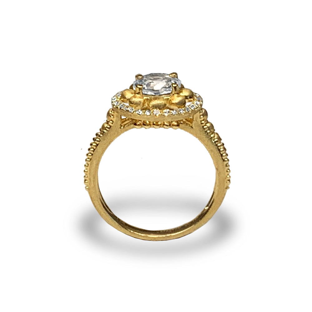 Anel de noivado de topázio branco com diamante 14k ouro fosco MR45174