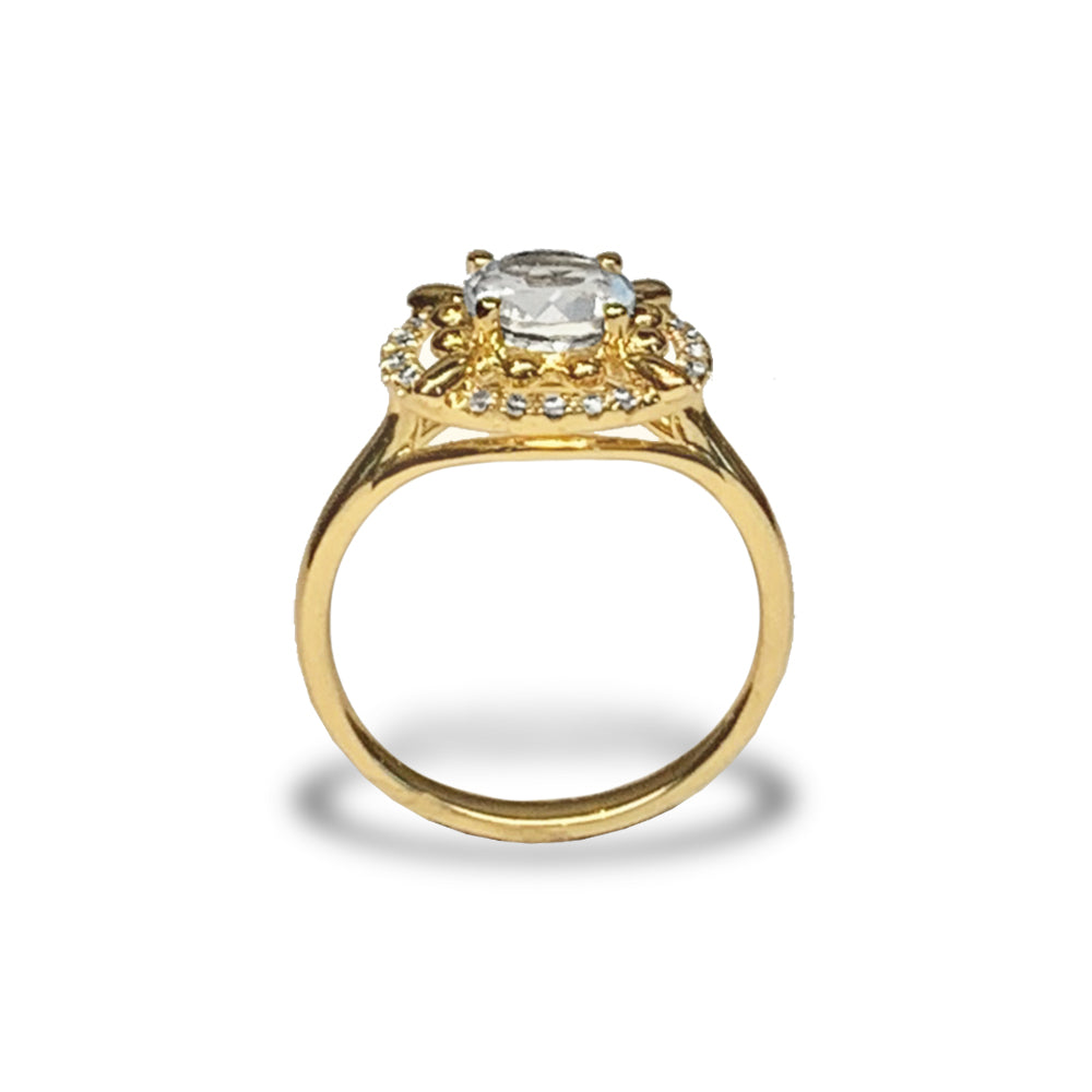 Anillo de compromiso con topacio blanco y diamante vintage en oro de 14k MR45178