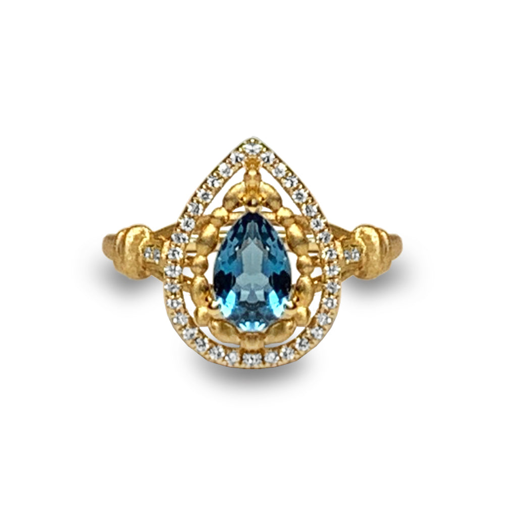 Anillo de moda con topacio azul london drop de oro mate de 14k MR45179