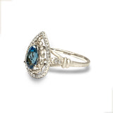 14k matt gold drop london blue topaz fashion ring MR45179