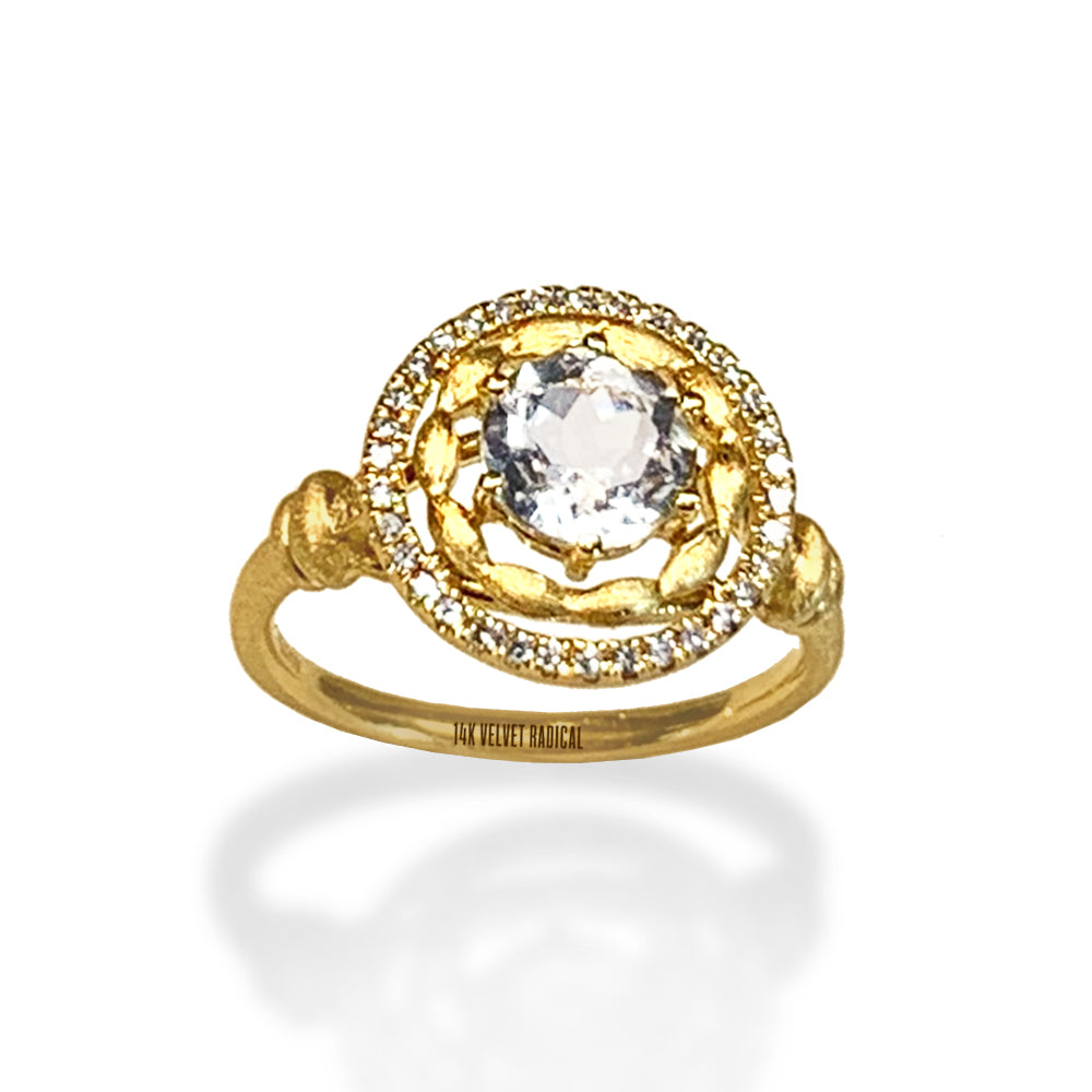 Compromiso de moda de diamantes halo con acabado mate de oro de 14k MR45183
