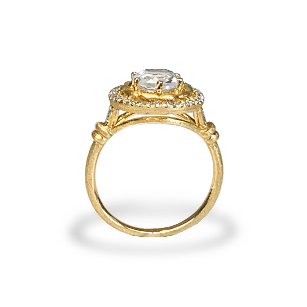 Compromiso de moda de diamantes halo con acabado mate de oro de 14k MR45183