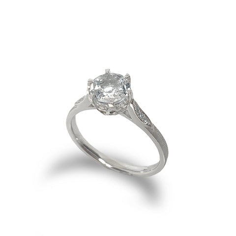 Anel de noivado de topázio branco de diamante vintage ouro 14k MR45178
