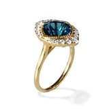 Almofada ouro 14k london blue topázio fashion anel MR4547