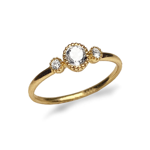 Anel de solitário de topázio branco de anel de ouro 14k MR47142