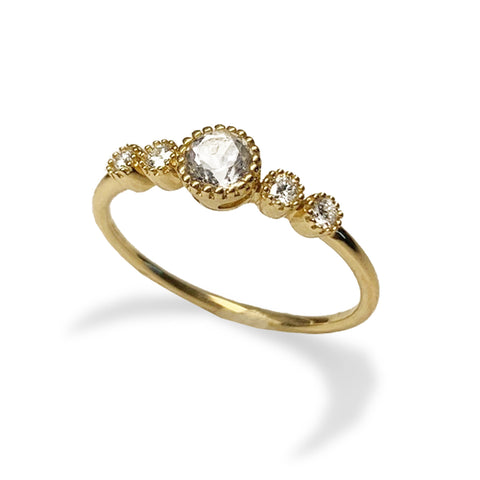 Anillo de compromiso de moda con topacio blanco y diamante en oro de 14k MR45629A