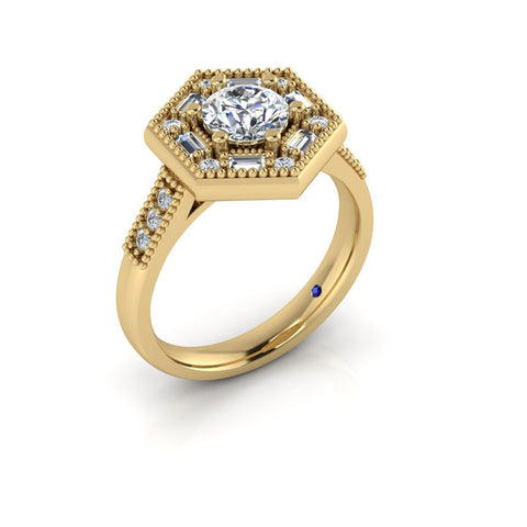 Anel de noivado de topázio branco com diamantes e trevo de ouro fosco 14k MR45176